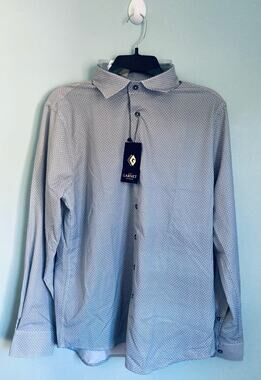 Men's Dress Shirt Grey Medium Woven Pattern Garnet Quiet Luxury Work